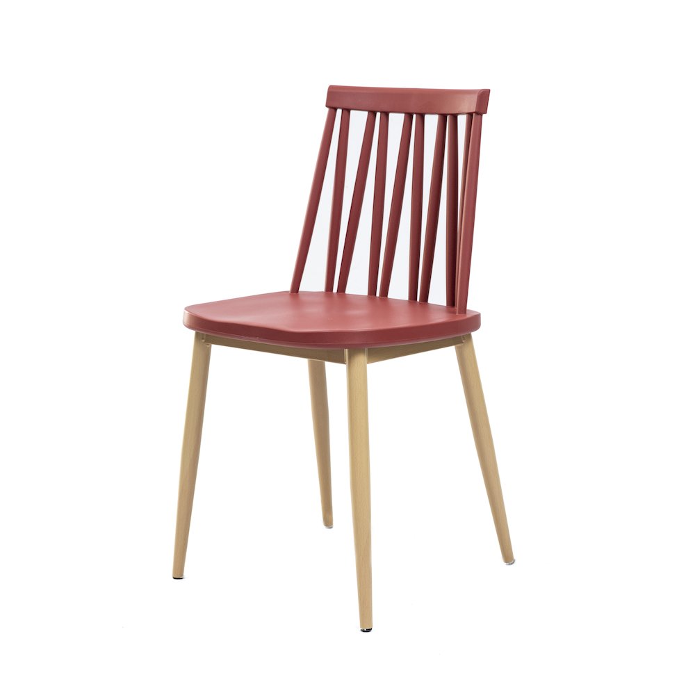 Set Of 1 Plastic Windsor Chair With Metal Legs – Red