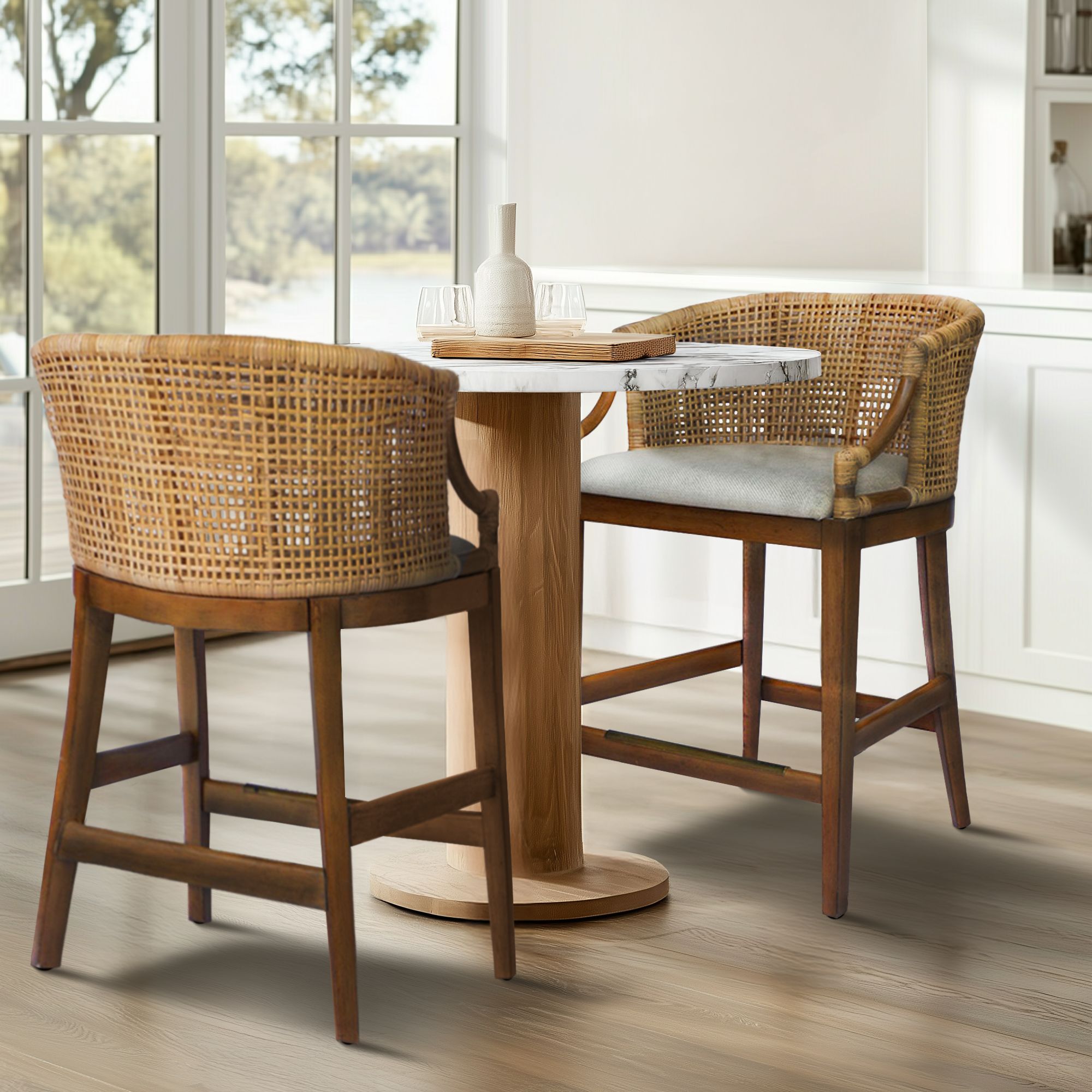 Playa Handcrafted Rattan & Wood Counter Stool 25″ H