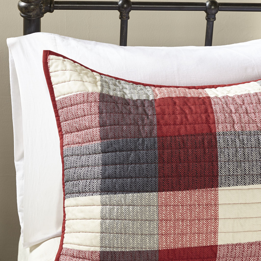 Ridge 6 Piece Printed Herringbone Quilt Set with Throw Pillows