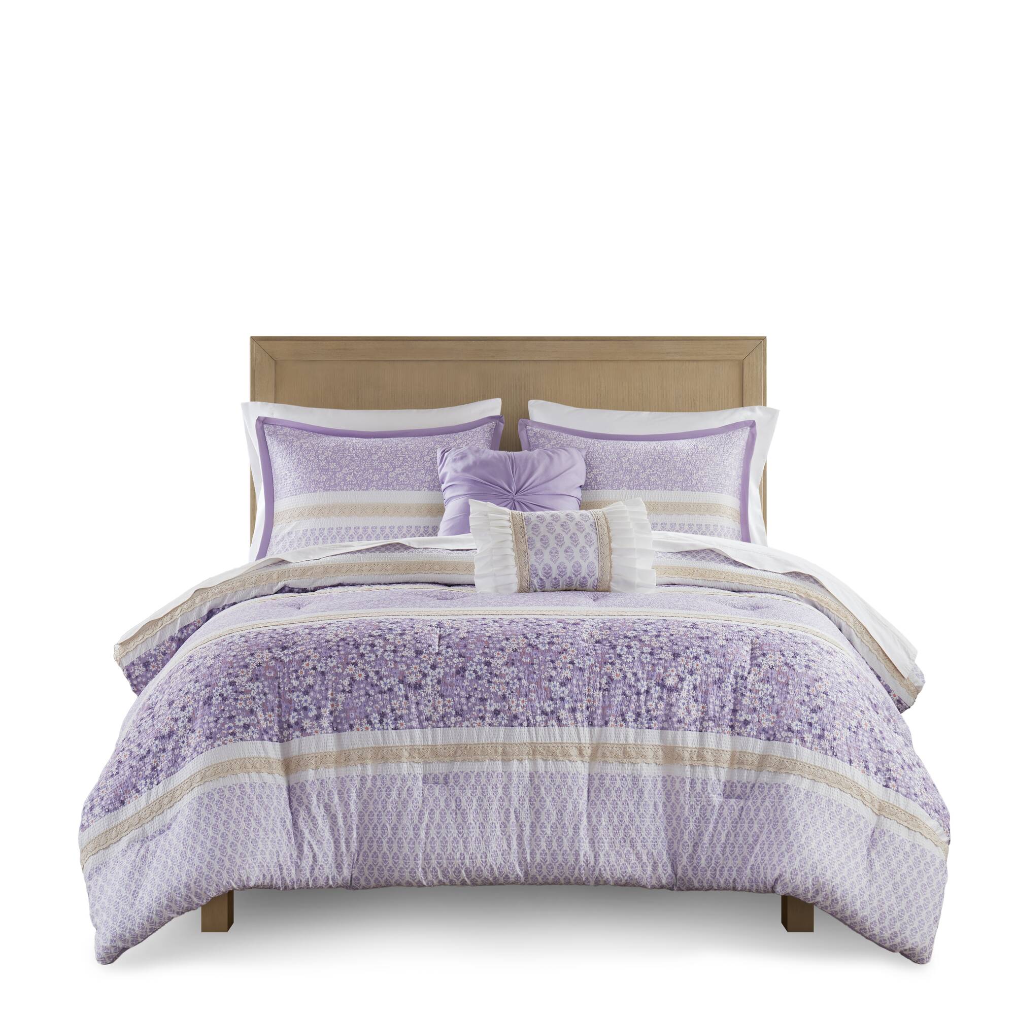 Caralie 5 Piece Seersucker Comforter Set with Throw Pillows