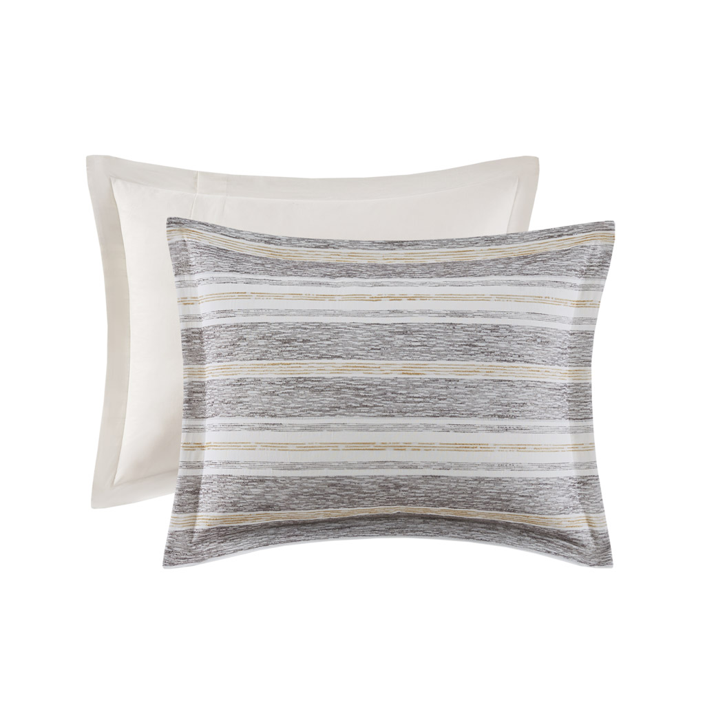 Oasis Oversized Chenille Jacquard Striped Comforter Set with Euro Shams and Throw Pillows