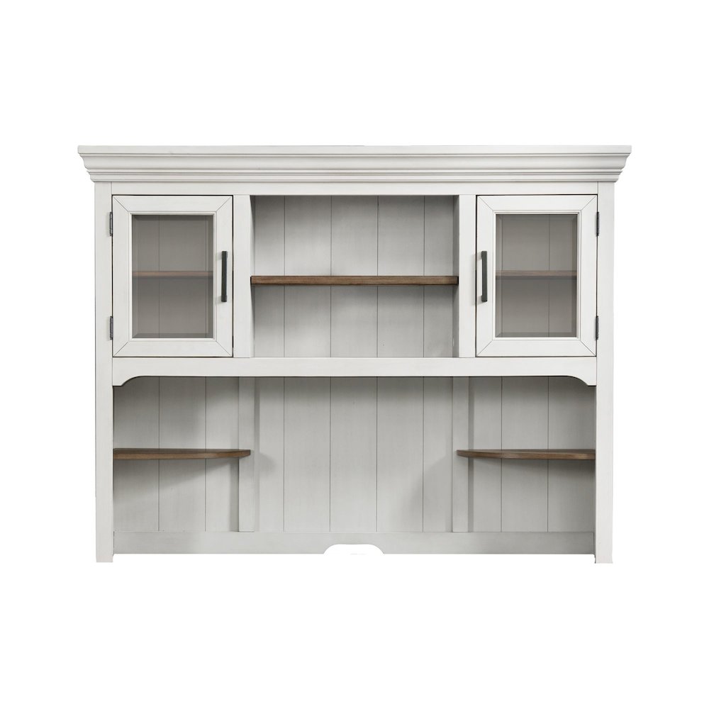 68″ x 52″ Credenza Hutch in Rustic White & French Oak