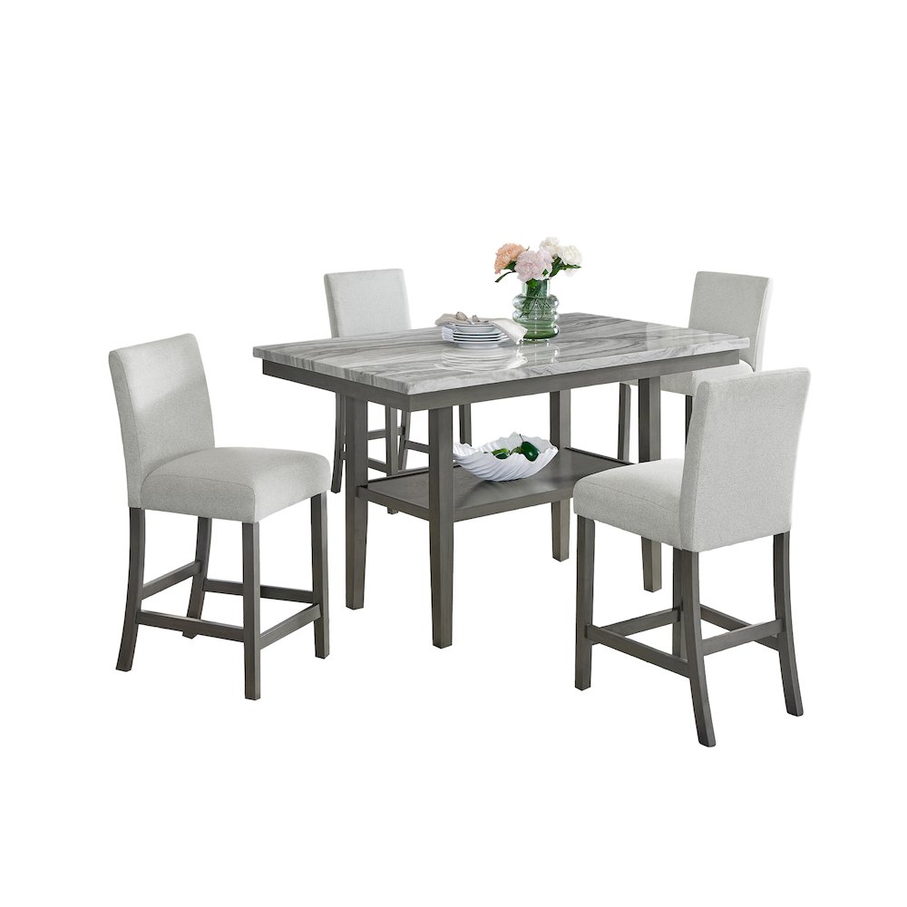 Selena 5-Piece 60″ Rectangular Gray Faux Marble Counter Dining Set