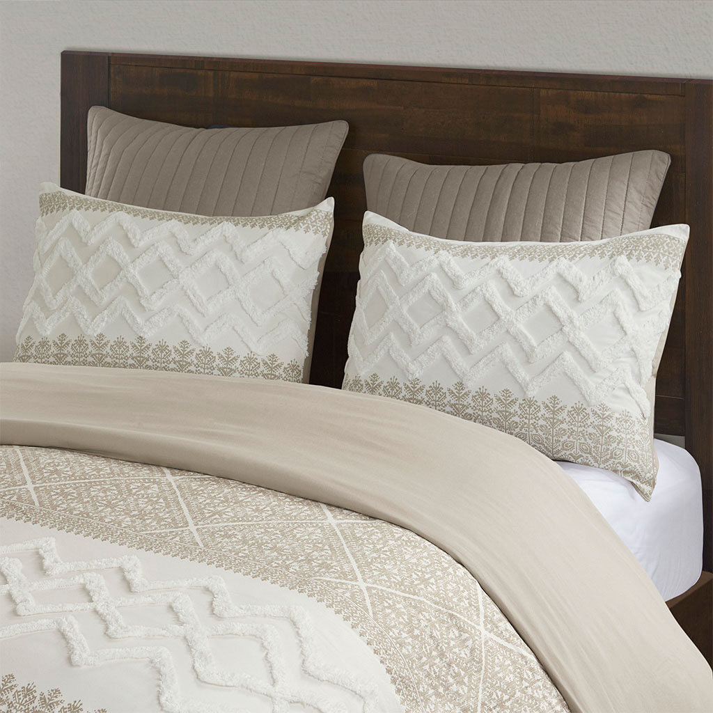 Mila 3 Piece Cotton Duvet Cover Set with Chenille Tufting