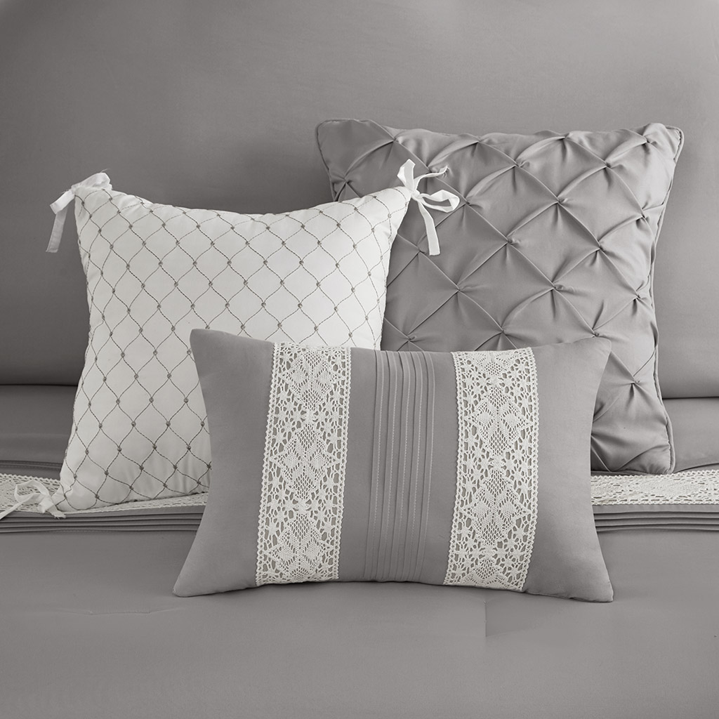 Lacey 7 Piece Lace Trim Comforter Set with Throw Pillows