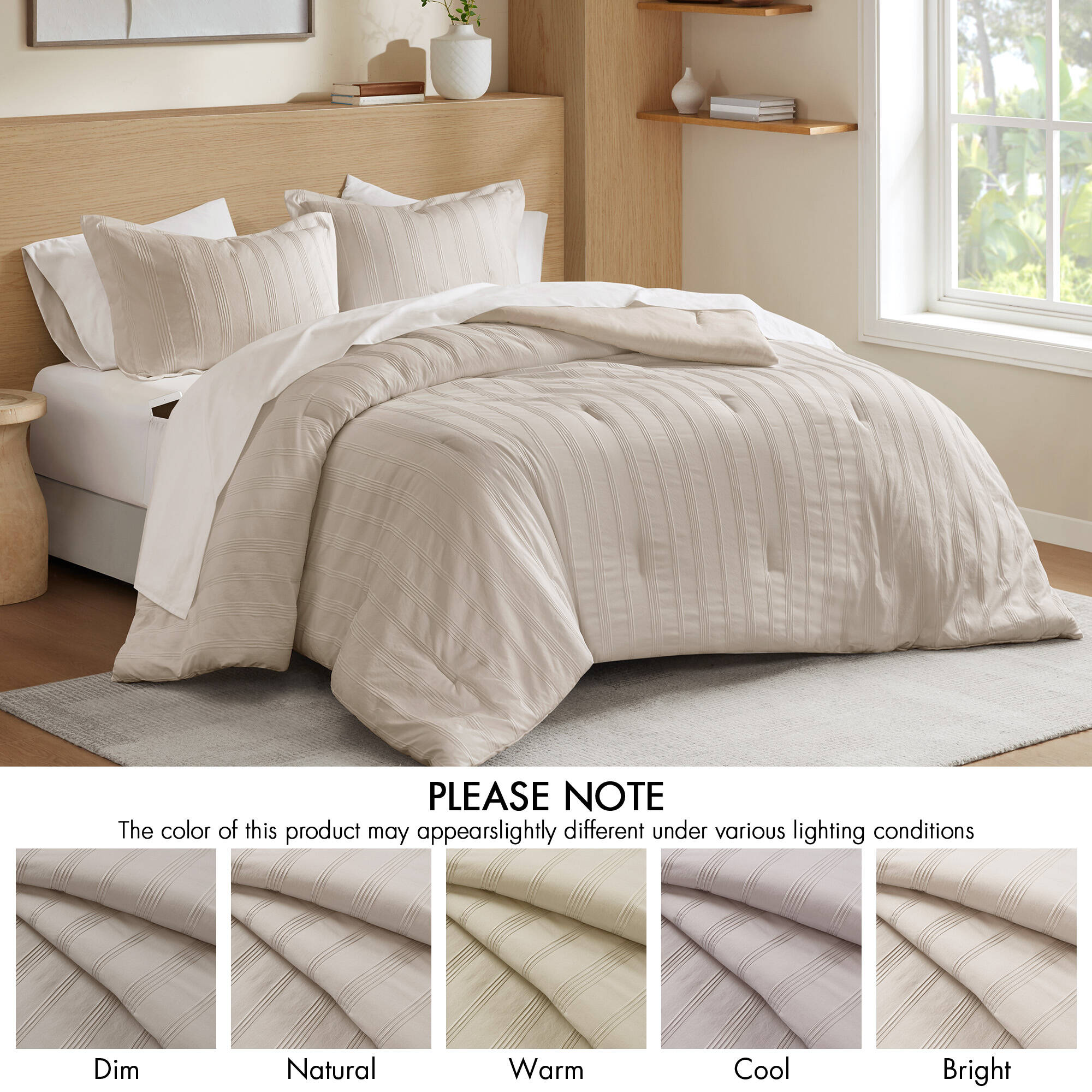 Logan Striped Reversible Pintuck Pleated Comforter Set
