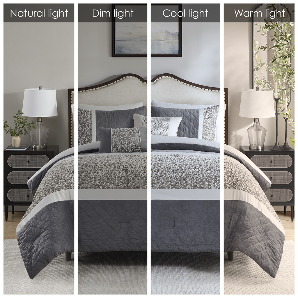 Amelia 5 Piece Textured Jacquard Stripe Comforter Set with Throw Pillows