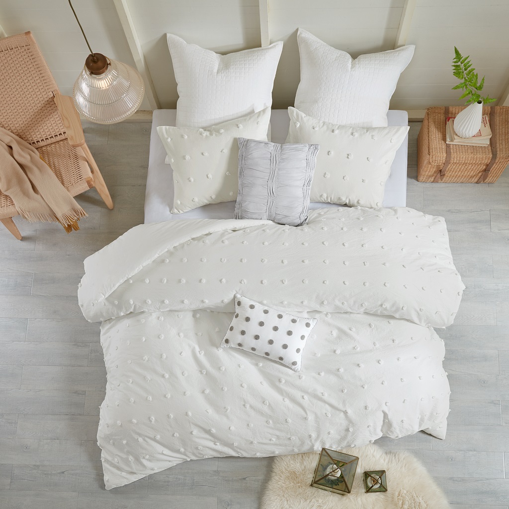 Brooklyn Cotton Jacquard Duvet Cover Set with Euro Shams and Throw Pillows