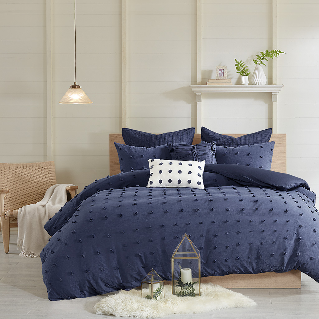 Brooklyn Cotton Jacquard Duvet Cover Set with Euro Shams and Throw Pillows