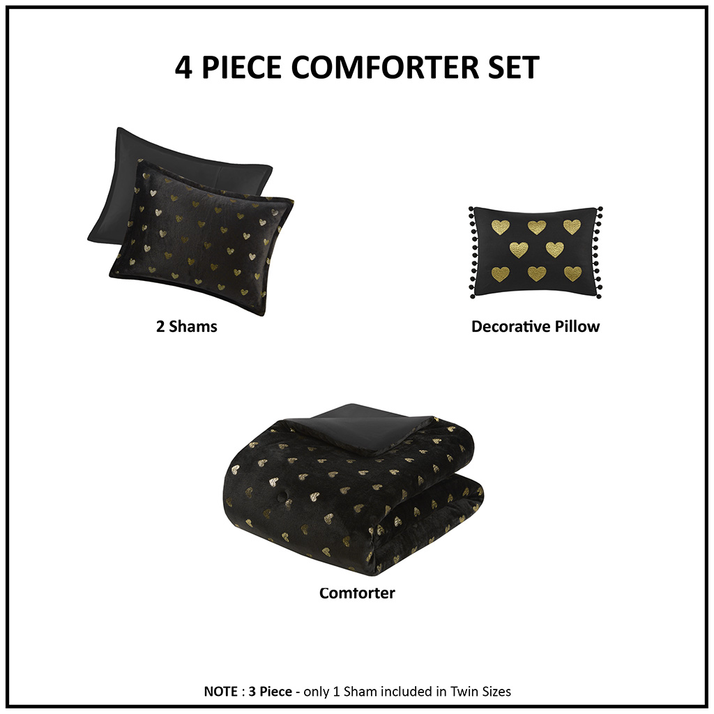 Rosalie Metallic Printed Plush Comforter Set with Throw Pillow