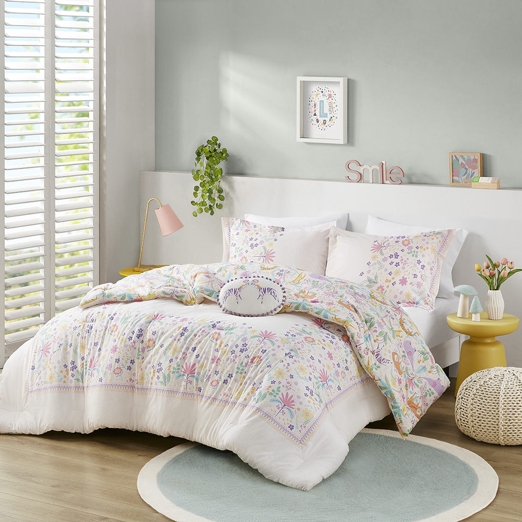 Lulu Floral Reversible Cotton Comforter Set with Throw Pillow