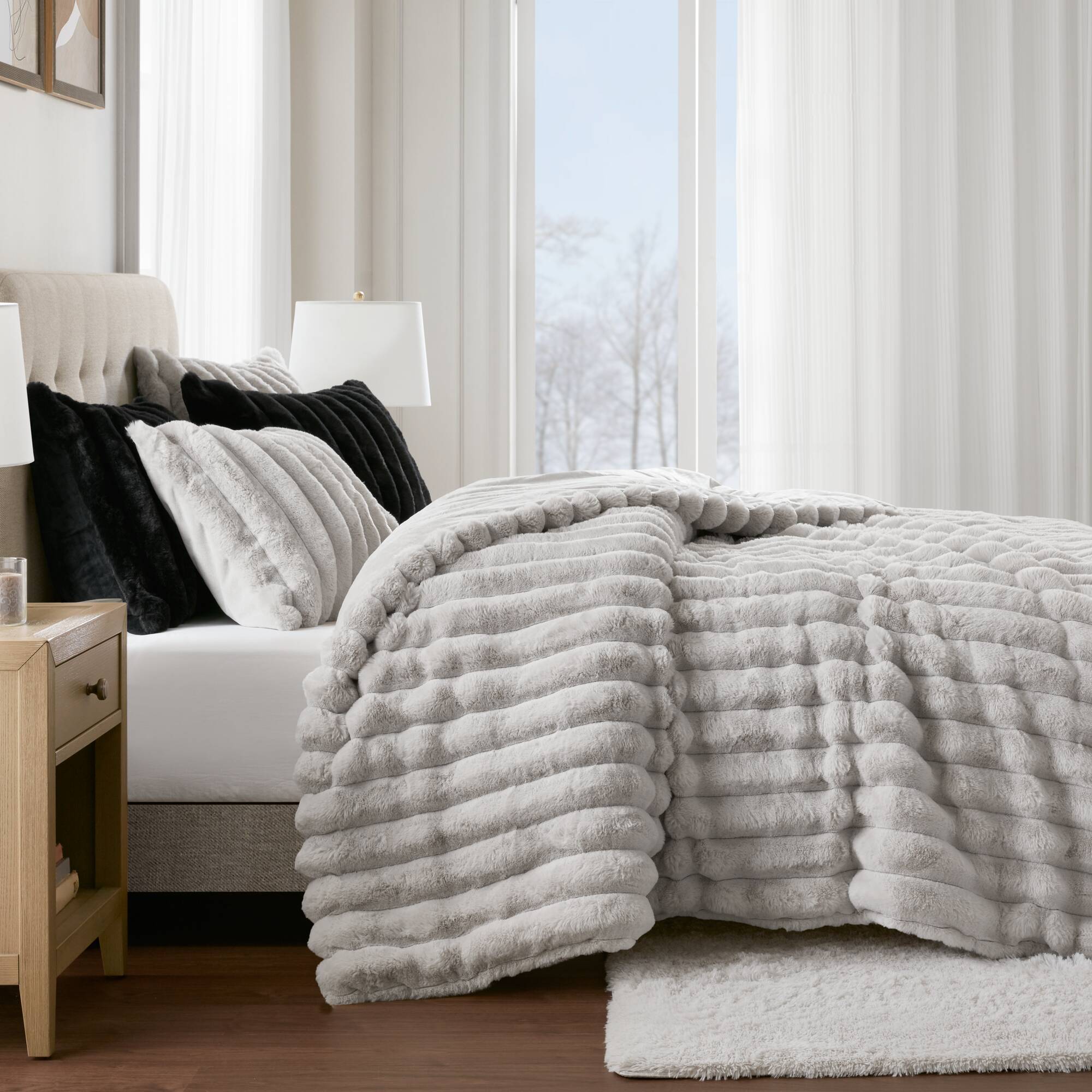 Jasmine 3 Piece Faux Fur Comforter Set