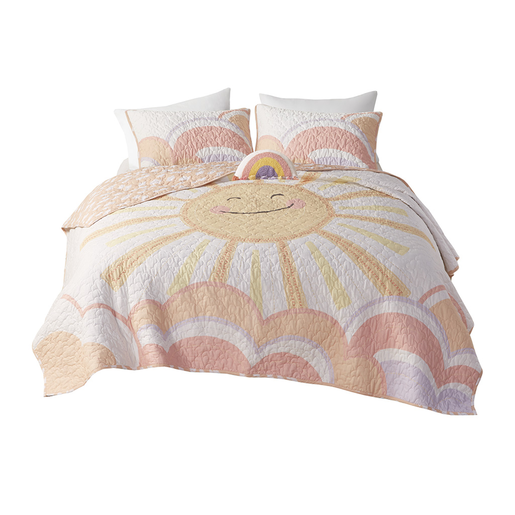Dawn Reversible Sunshine Printed Cotton Quilt Set with Throw Pillow
