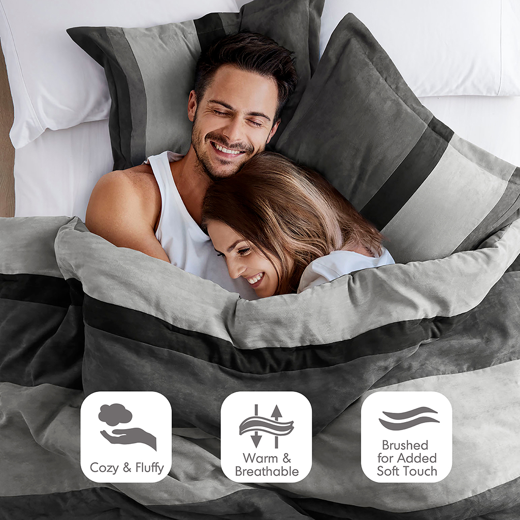 Highland Stripe Pieced Faux Suede Comforter Set