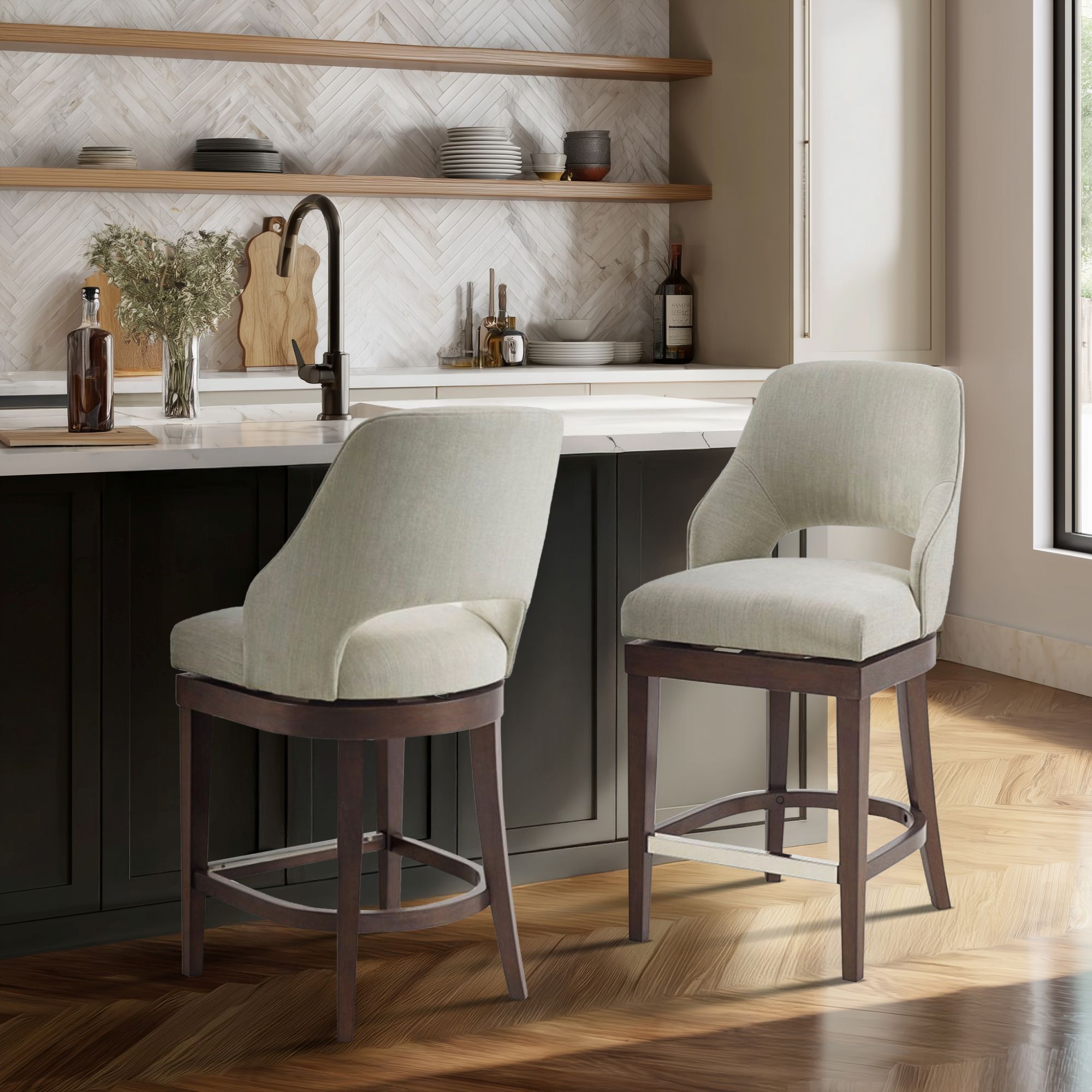 Jillian Upholstered Counter Stool with Cutout Back Design and Swivel Seat