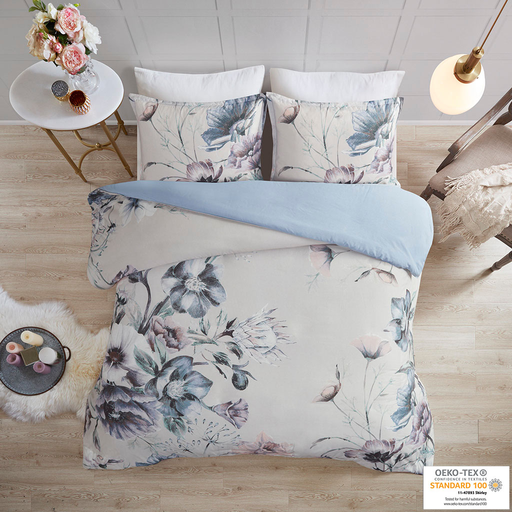 Cassandra 3 Piece Cotton Printed Duvet Cover Set