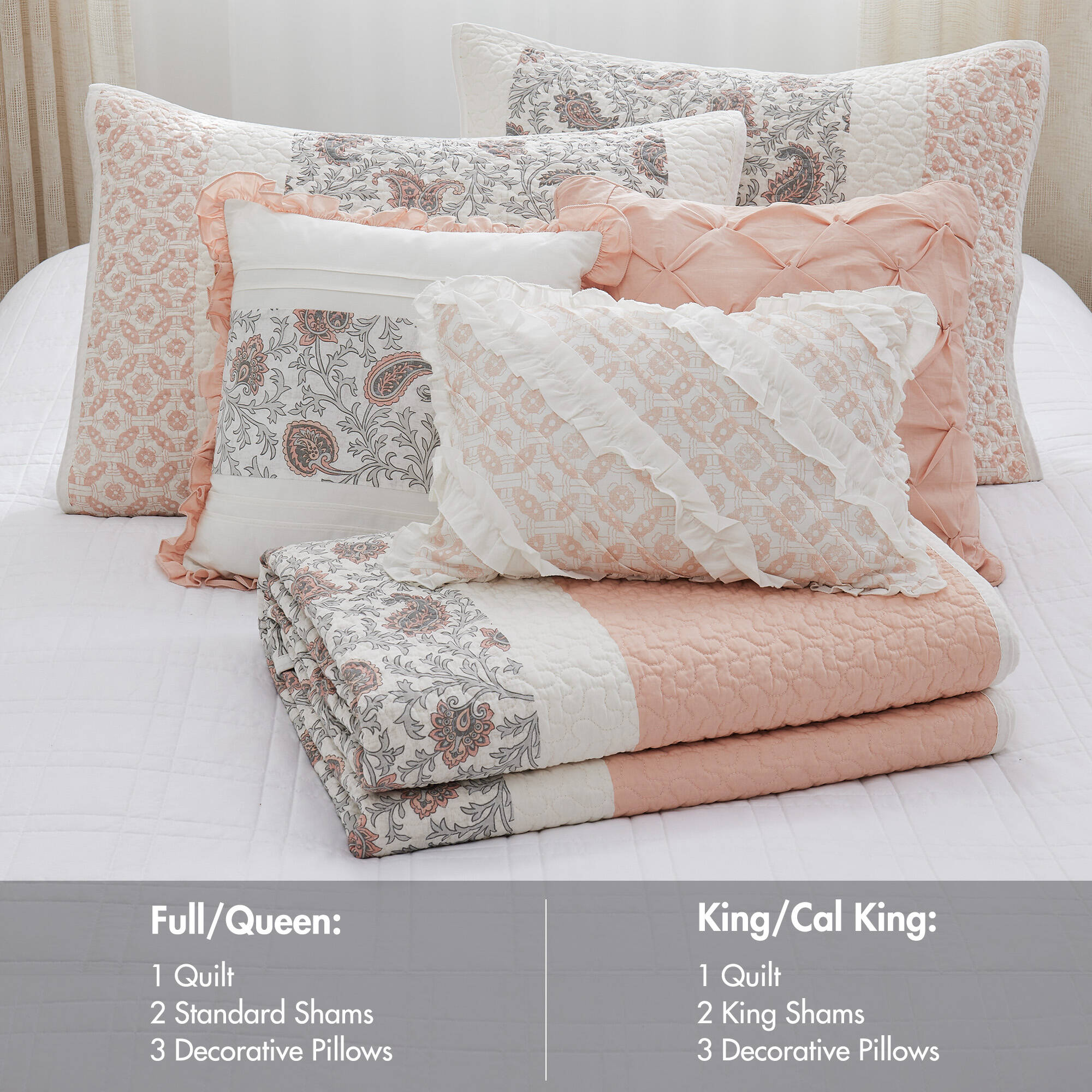 Dawn 6 Piece Cotton Percale Quilt Set with Throw Pillows