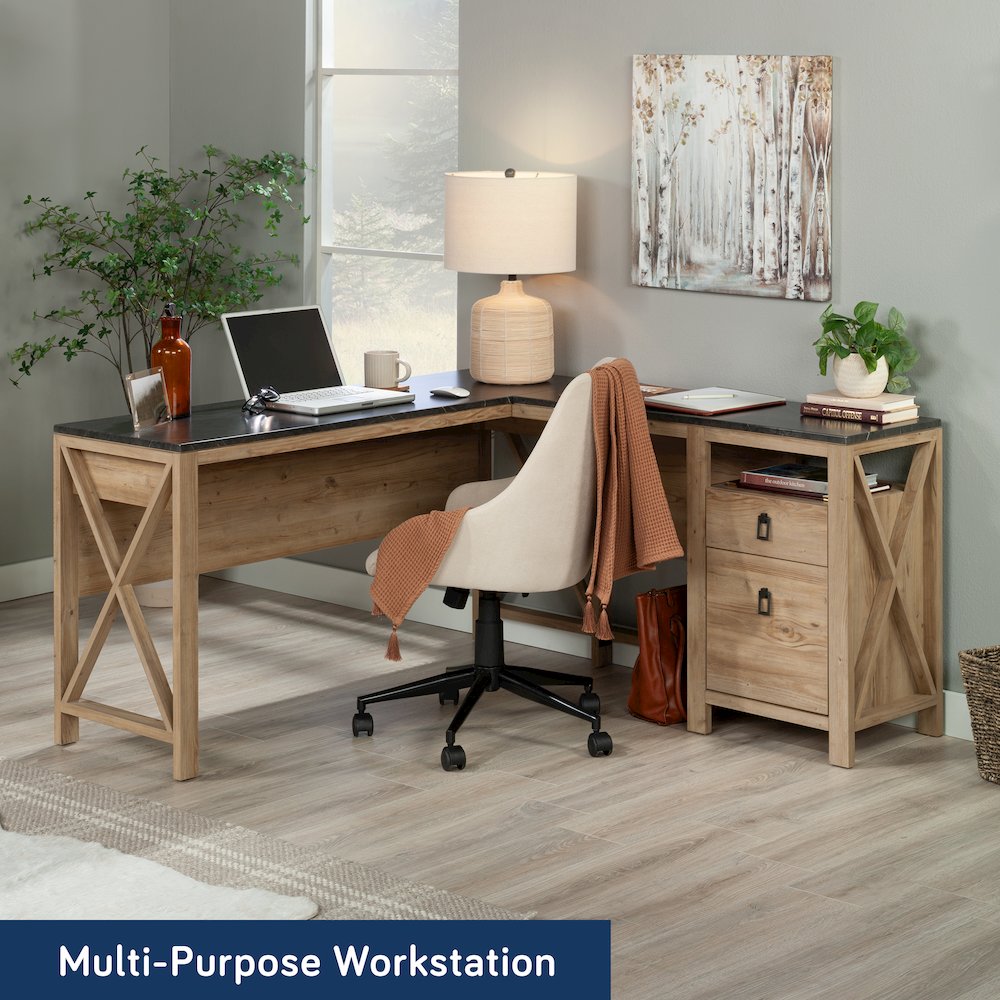 Newberry Lane L-Shaped Desk with Drawers in Khaki Pine