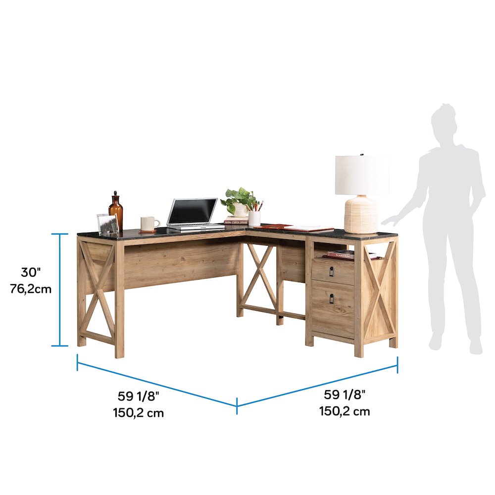 Newberry Lane L-Shaped Desk with Drawers in Khaki Pine