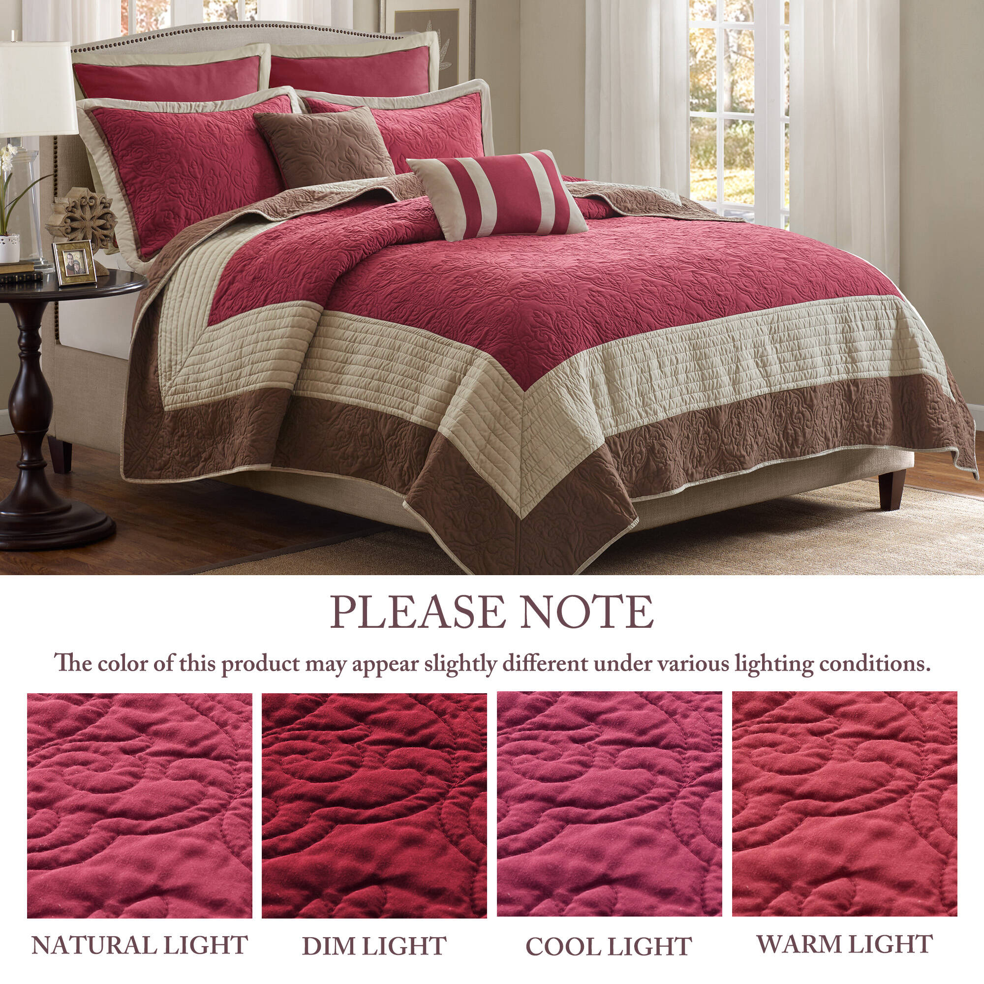 Attingham 7 Piece Quilt Set with Euro Shams and Throw Pillows
