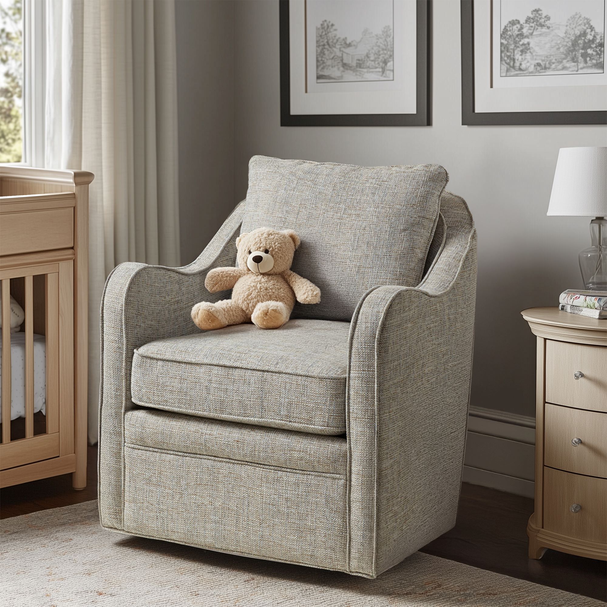 Brianne Upholstered Swivel Curved Armchair