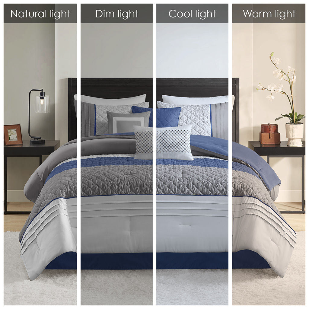 Jenson 7 Piece Color Block Stripe Comforter Set with Throw Pillows