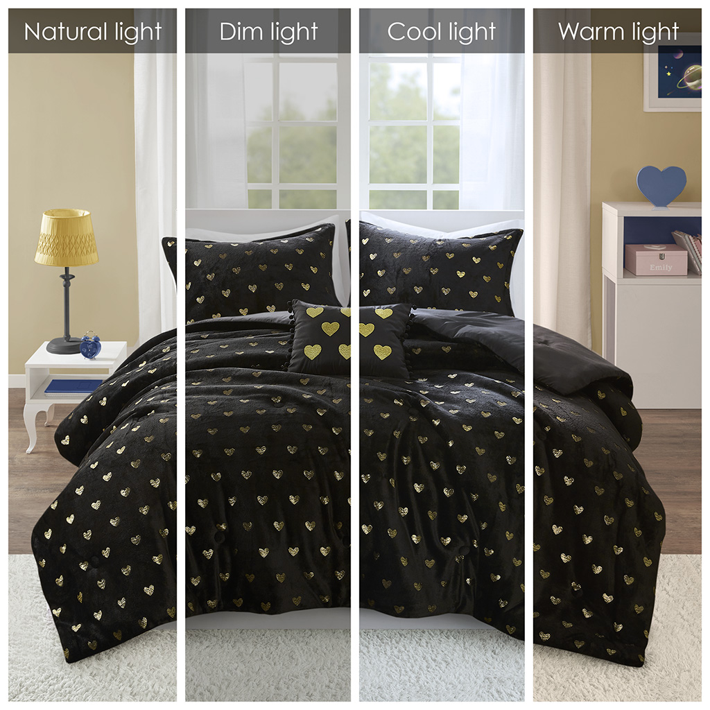 Rosalie Metallic Printed Plush Comforter Set with Throw Pillow