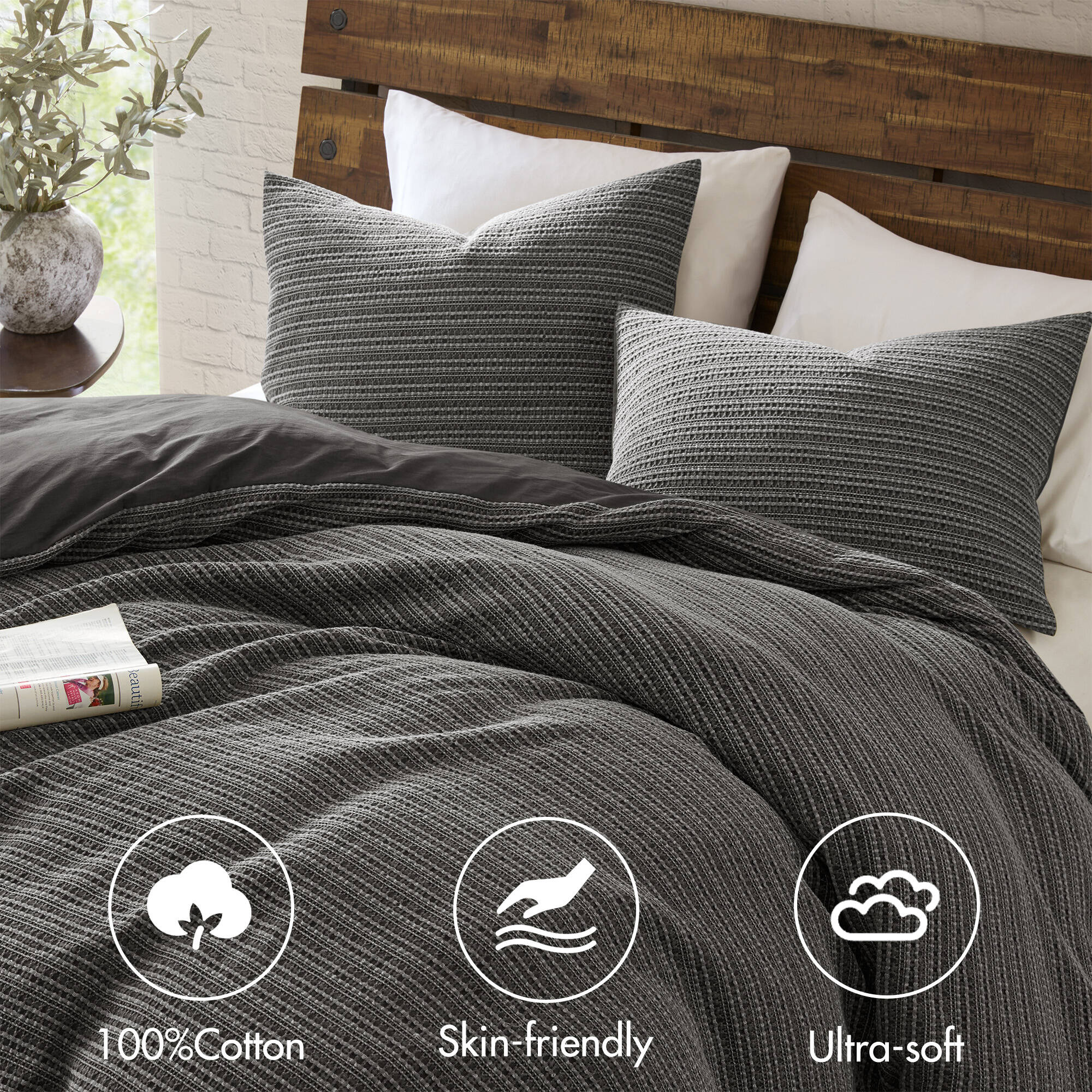 Lyon Waffle Washed Duvet Set