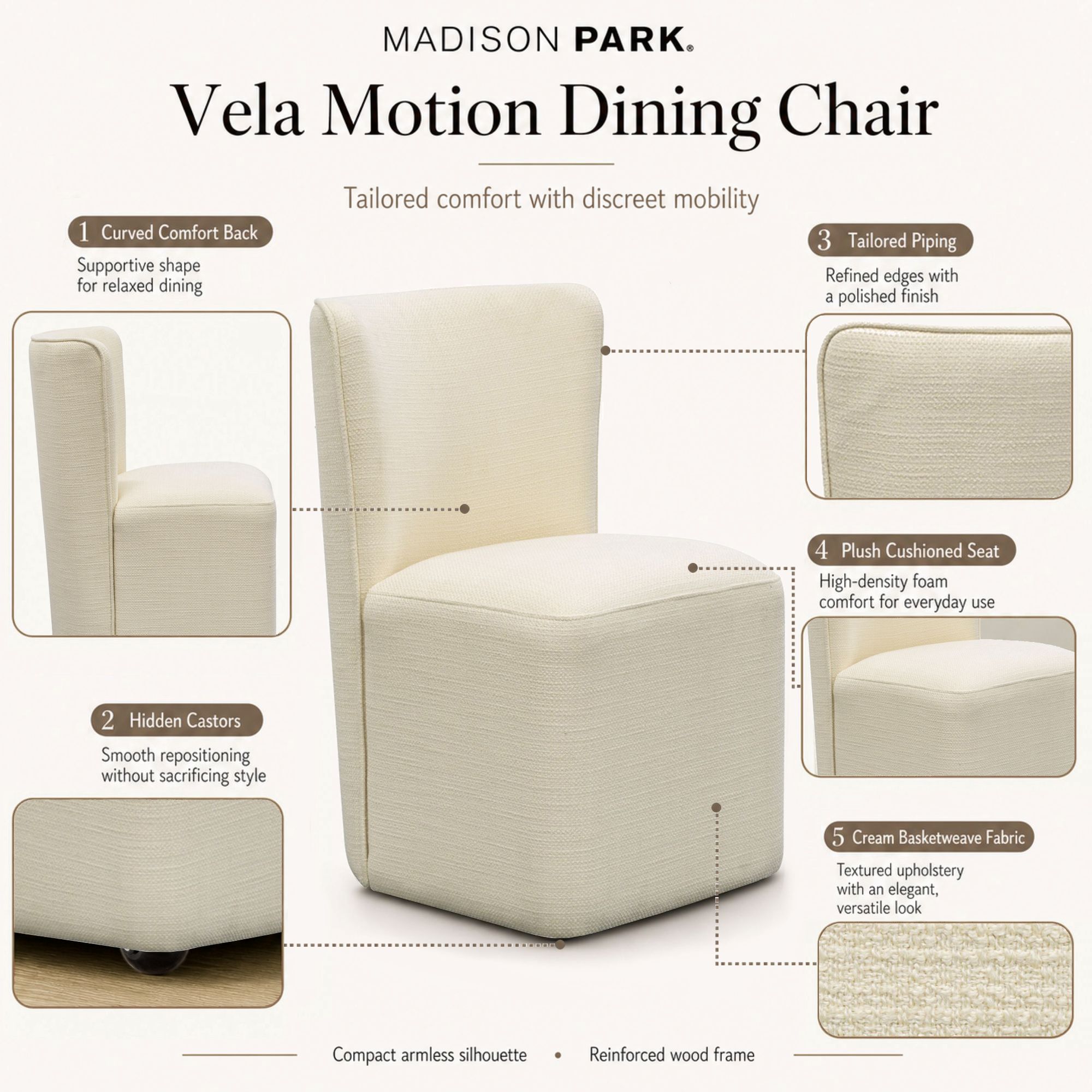 Vela Dining Chair with castors