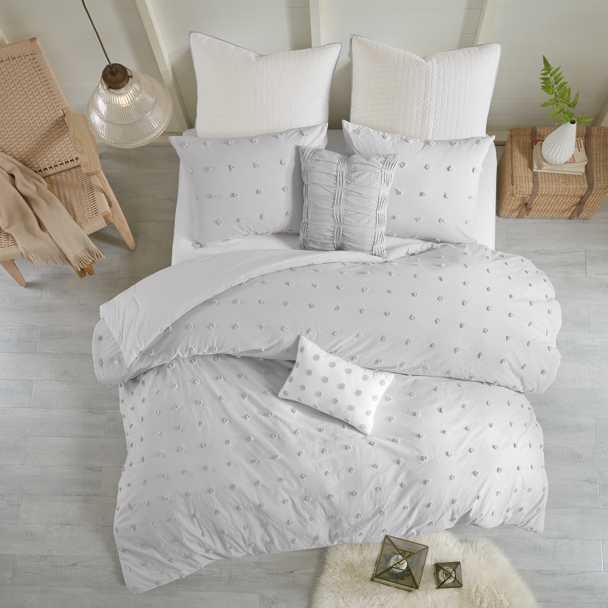 Brooklyn Cotton Jacquard Comforter Set with Euro Shams and Throw Pillows