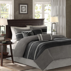 Palmer 7 Piece Pieced Faux Suede Comforter Set from Madison Park in  Black. Palmer 7 Piece Pieced Faux Suede Comforter Set from Madison Park in  Black. Palmer 7 Piece Pieced Faux Suede Comforter Set from Madison Park in  Black. Palmer 7 Piece Pieced Faux Suede Comforter Set from Madison Park in  Black. Palmer 7 Piece Pieced Faux Suede Comforter Set from Madison Park in  Black.