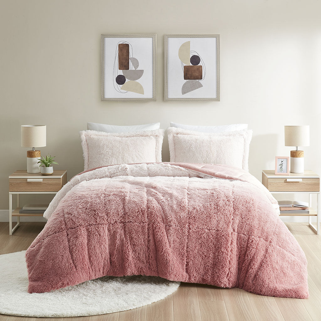 Brielle Ombre Shaggy Long Fur Comforter Mini Set