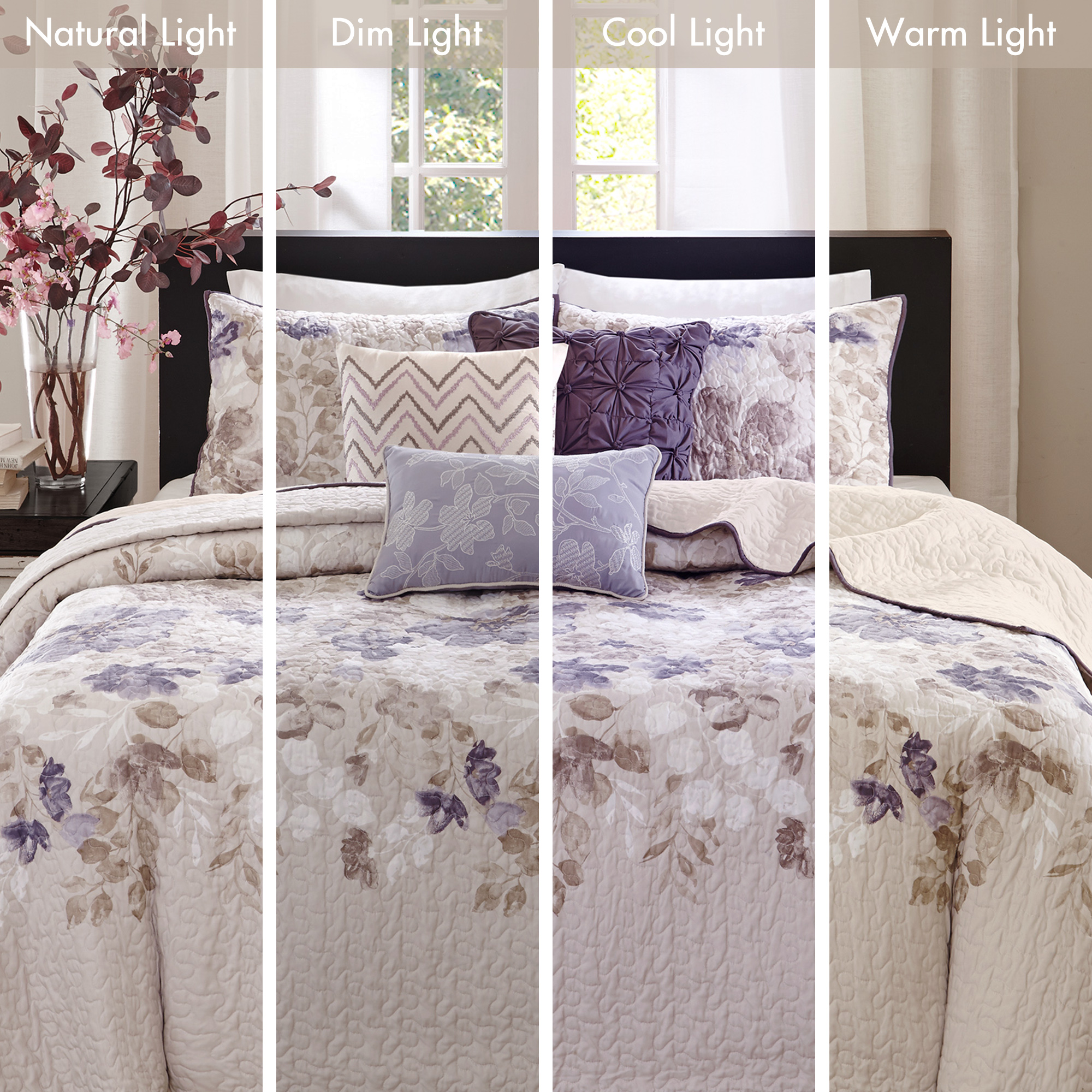 Luna 6 Piece Printed Quilt Set with Throw Pillows