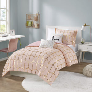 Raina Metallic Printed Comforter Set from Intelligent Design in  Blush/Gold. Raina Metallic Printed Comforter Set from Intelligent Design in  Blush/Gold. Raina Metallic Printed Comforter Set from Intelligent Design in  Blush/Gold. Raina Metallic Printed Comforter Set from Intelligent Design in  Blush/Gold. Raina Metallic Printed Comforter Set from Intelligent Design in  Blush/Gold.
