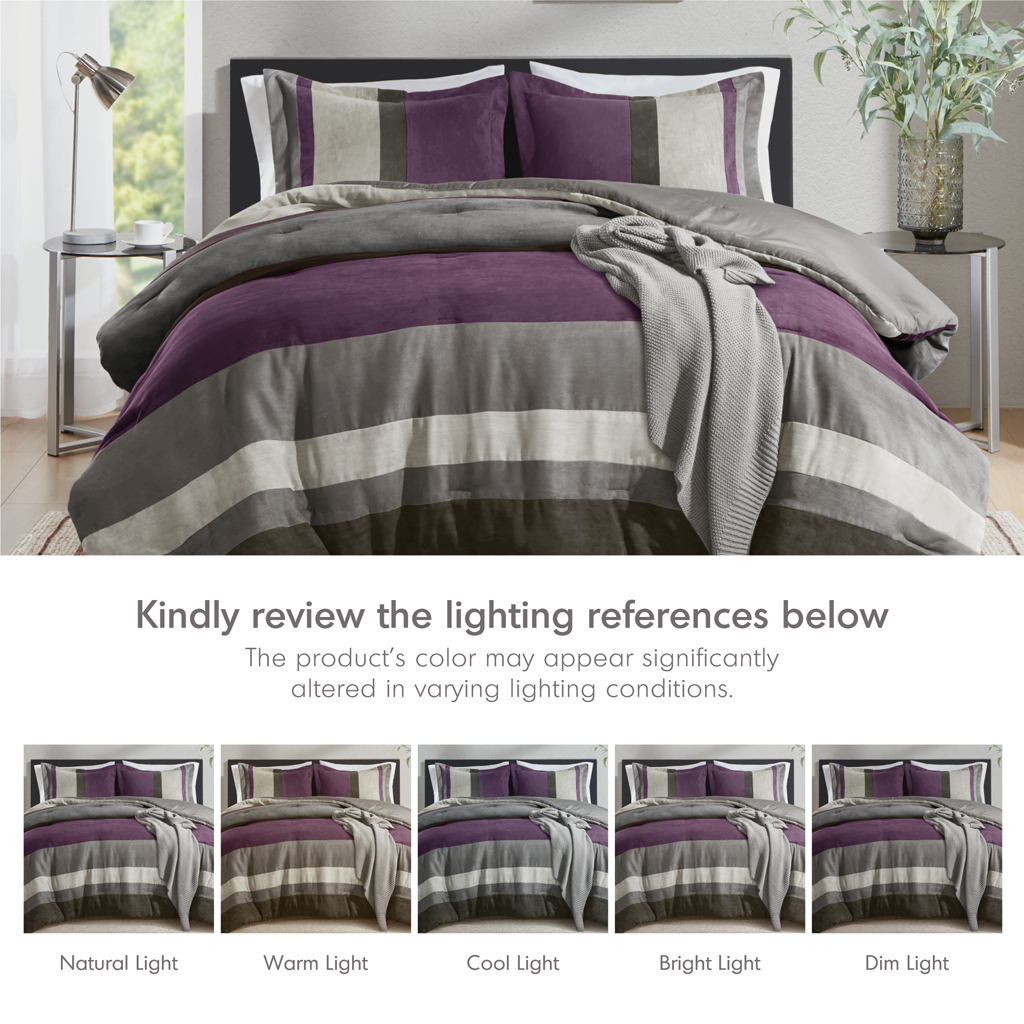 Highland Stripe Pieced Faux Suede Comforter Set