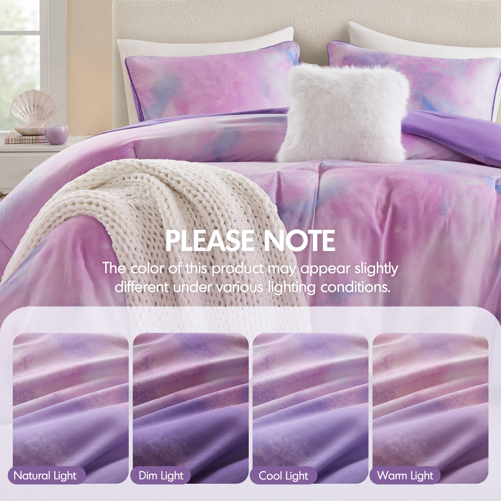 Cassiopeia Watercolor Tie Dye Printed Comforter Set with Throw Pillow