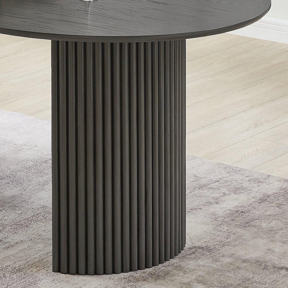 Valencia 5-Piece 80″ Oval Gray Oak Finish Dining Set with Dual Pedestal Base