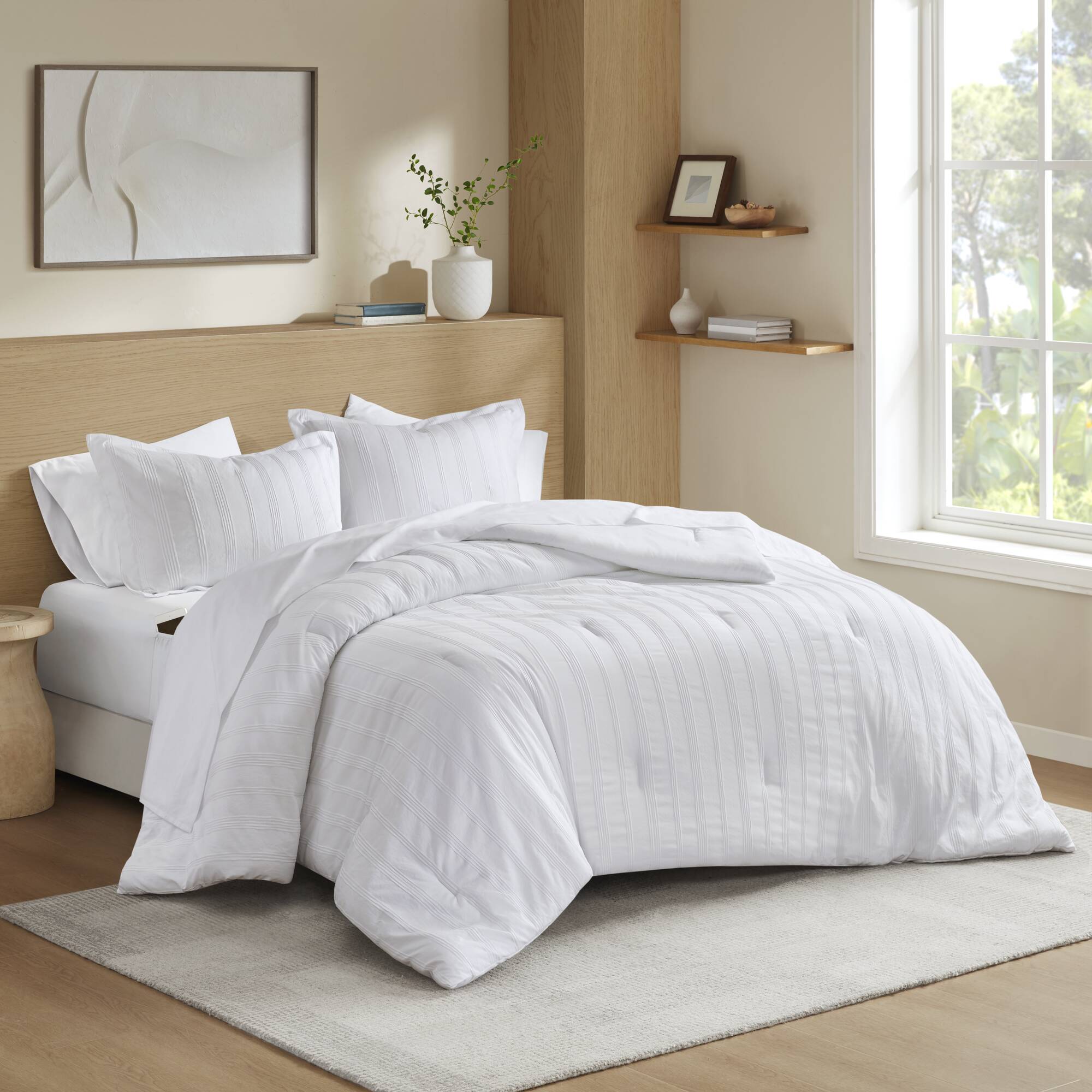 Logan Striped Reversible Pintuck Pleated Comforter Set