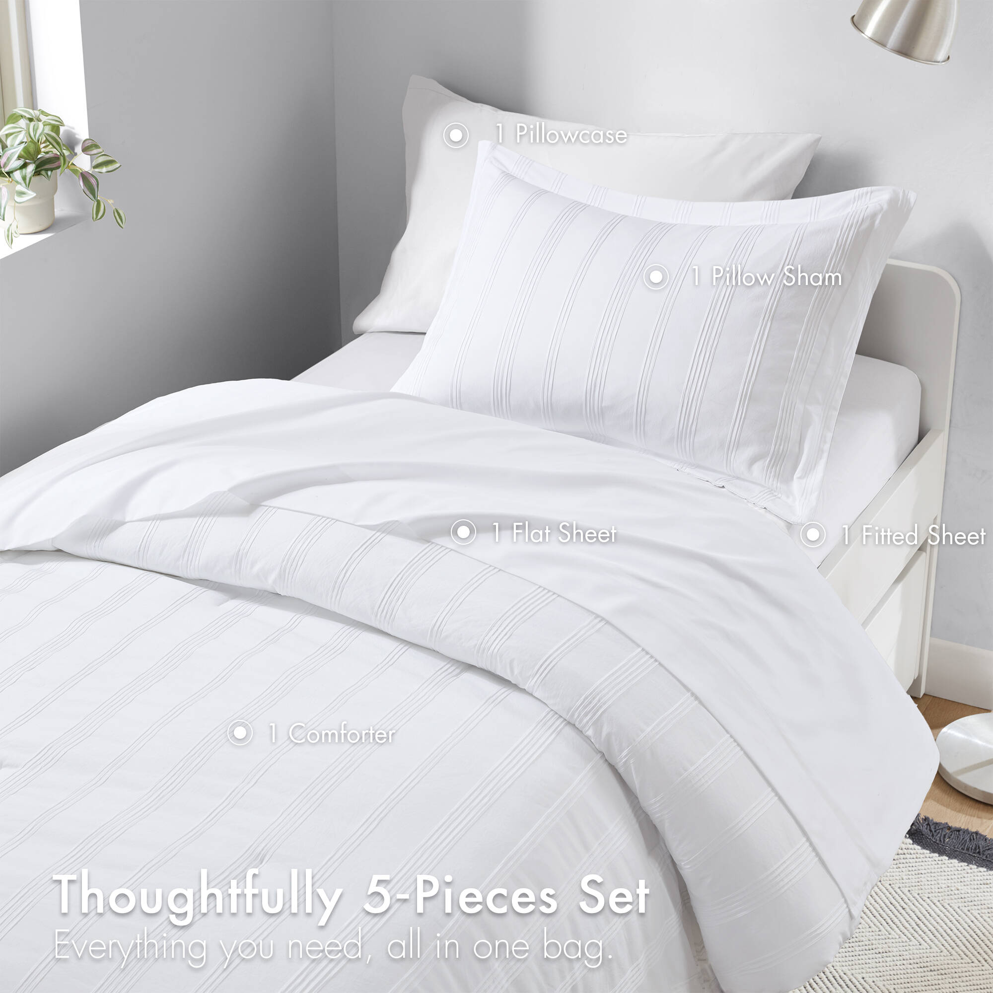 Logan Striped Reversible Pintuck Pleated Duvet Set