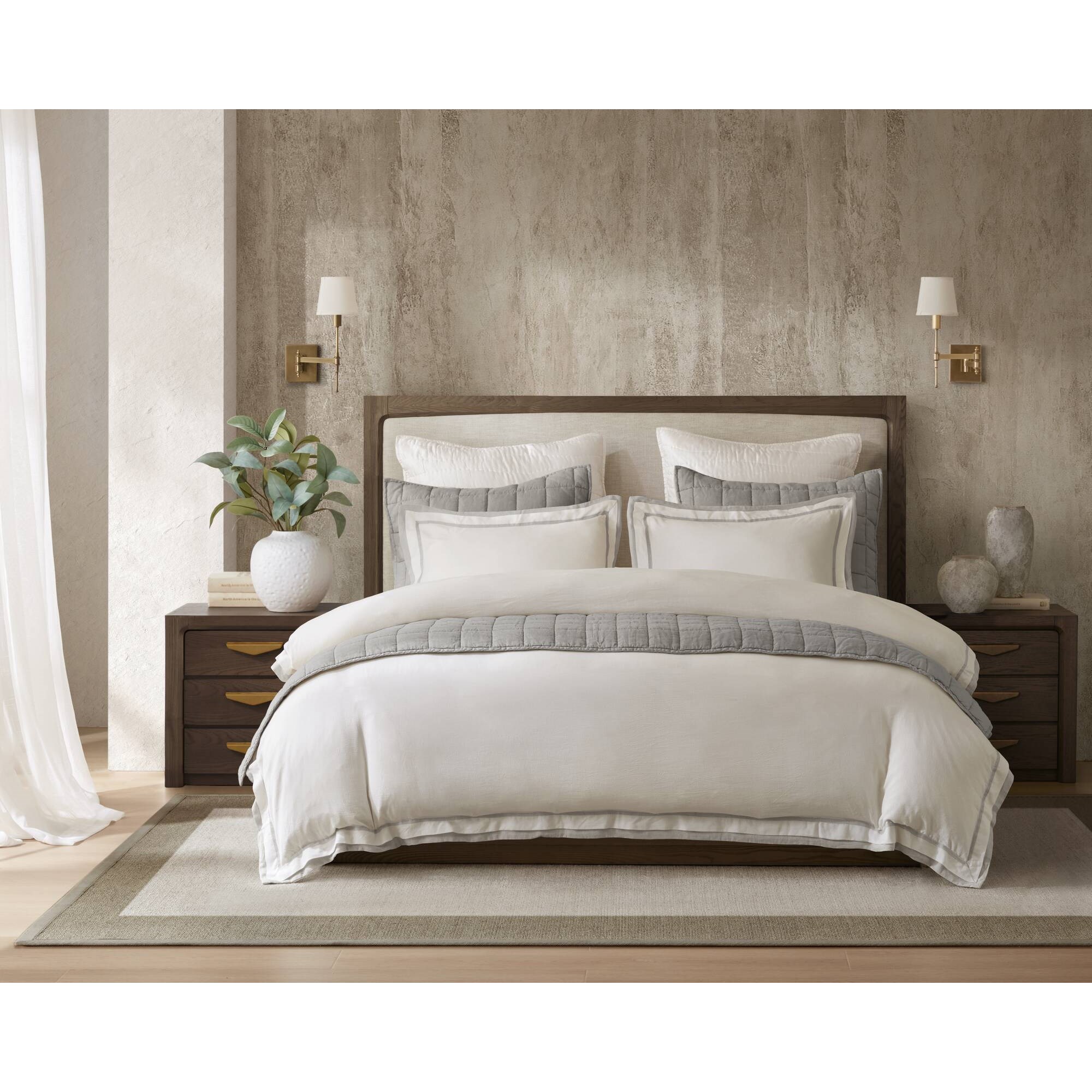 Linen Blend Double Flange Duvet Cover Set