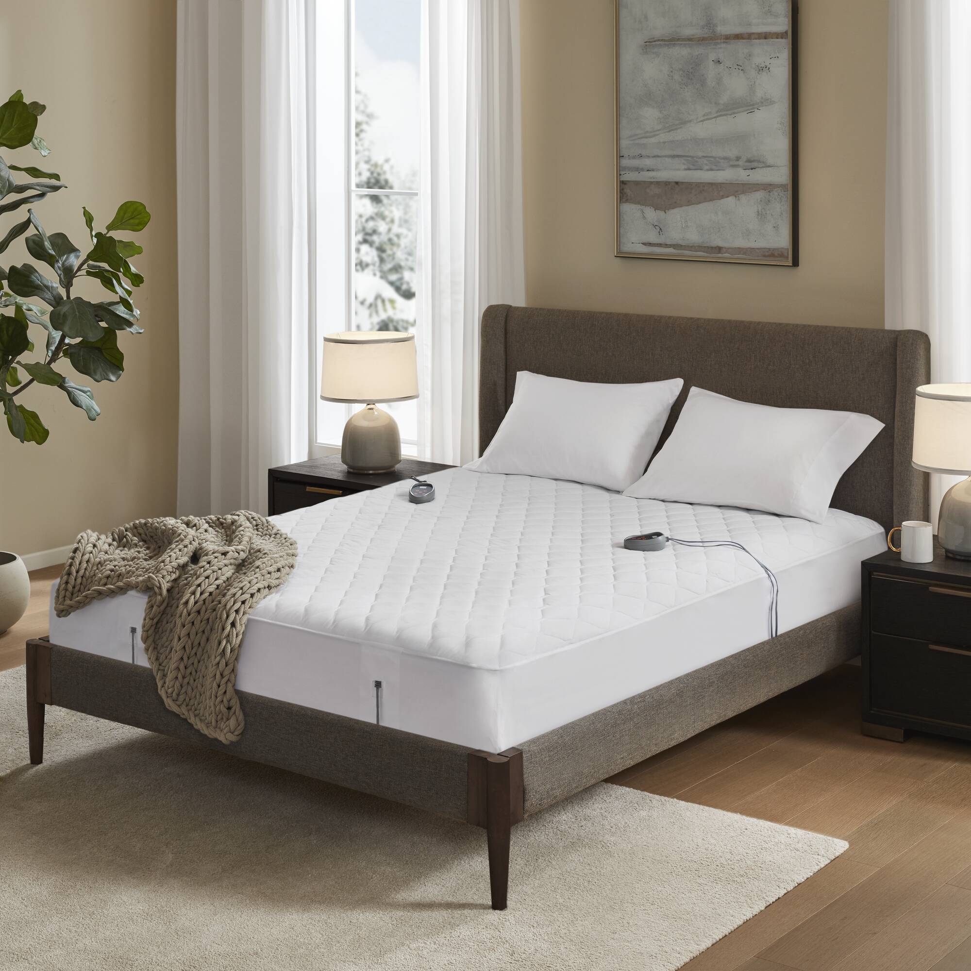 Cotton Deep Pocket Heated Mattress Pad-20 Heat Settings