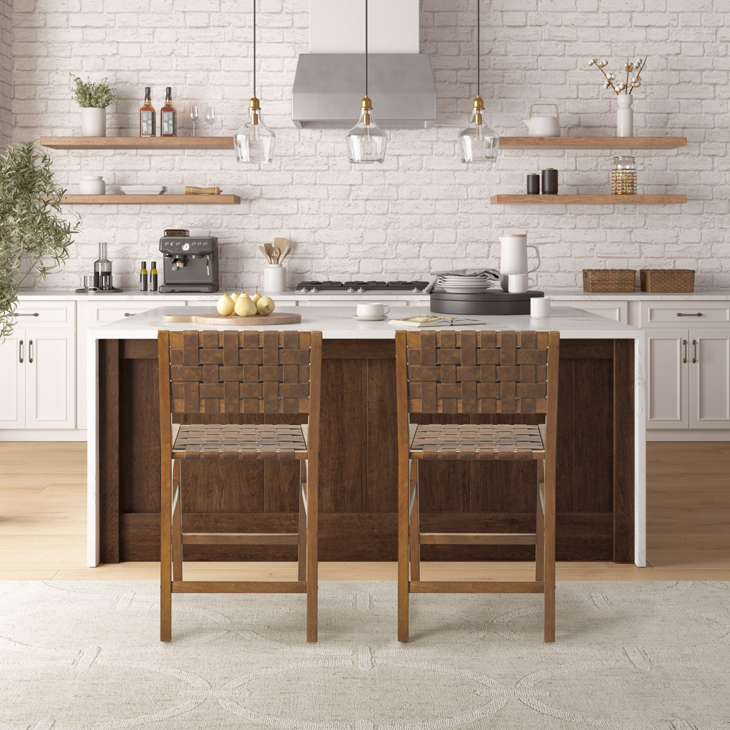 Oslo Faux Leather Woven Counter Stool 24″H