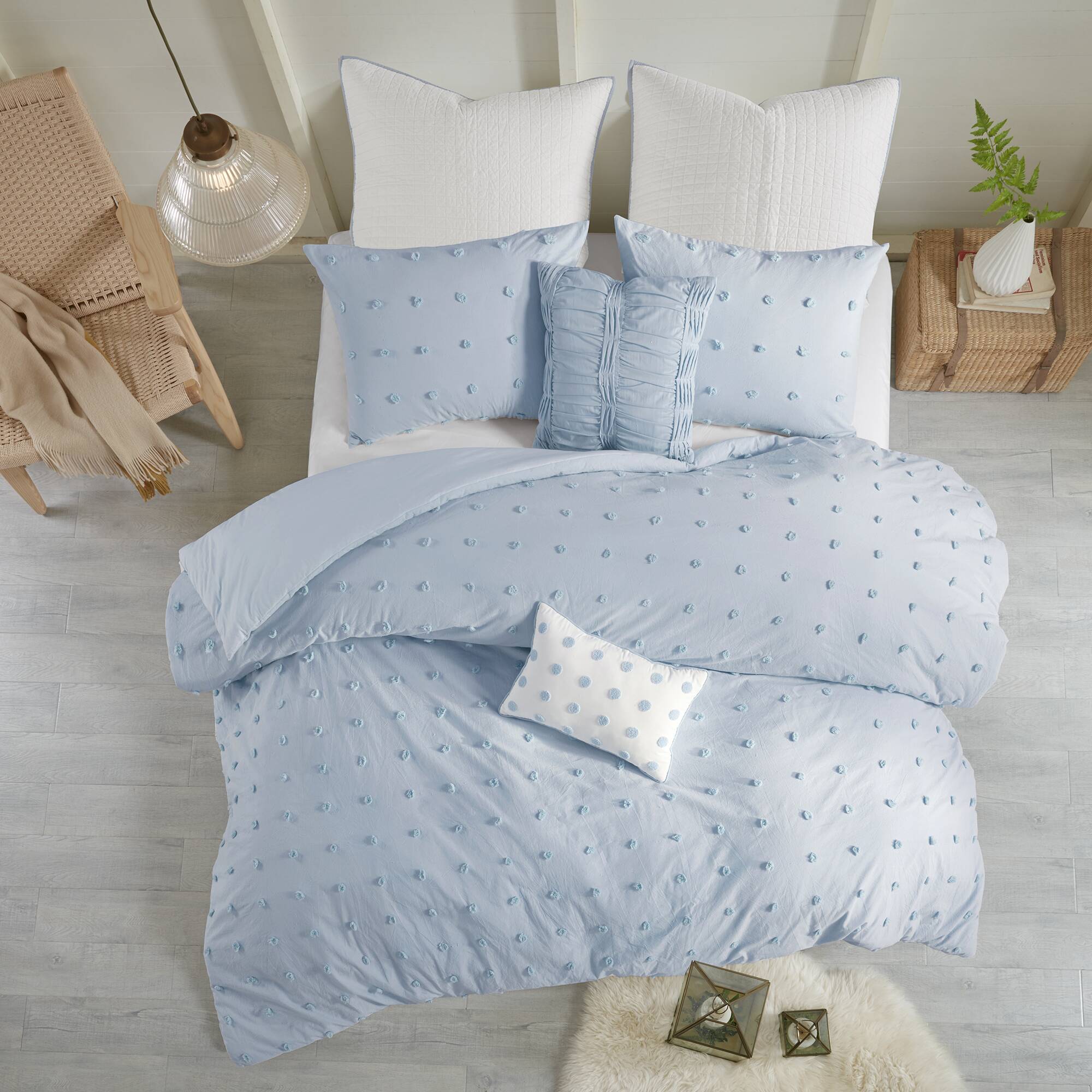 Brooklyn Cotton Jacquard Duvet Cover Set with Euro Shams and Throw Pillows