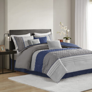 Jenson 7 Piece Color Block Stripe Comforter Set with Throw Pillows from Madison Park in  Blue. Jenson 7 Piece Color Block Stripe Comforter Set with Throw Pillows from Madison Park in  Blue. Jenson 7 Piece Color Block Stripe Comforter Set with Throw Pillows from Madison Park in  Blue. Jenson 7 Piece Color Block Stripe Comforter Set with Throw Pillows from Madison Park in  Blue. Jenson 7 Piece Color Block Stripe Comforter Set with Throw Pillows from Madison Park in  Blue.