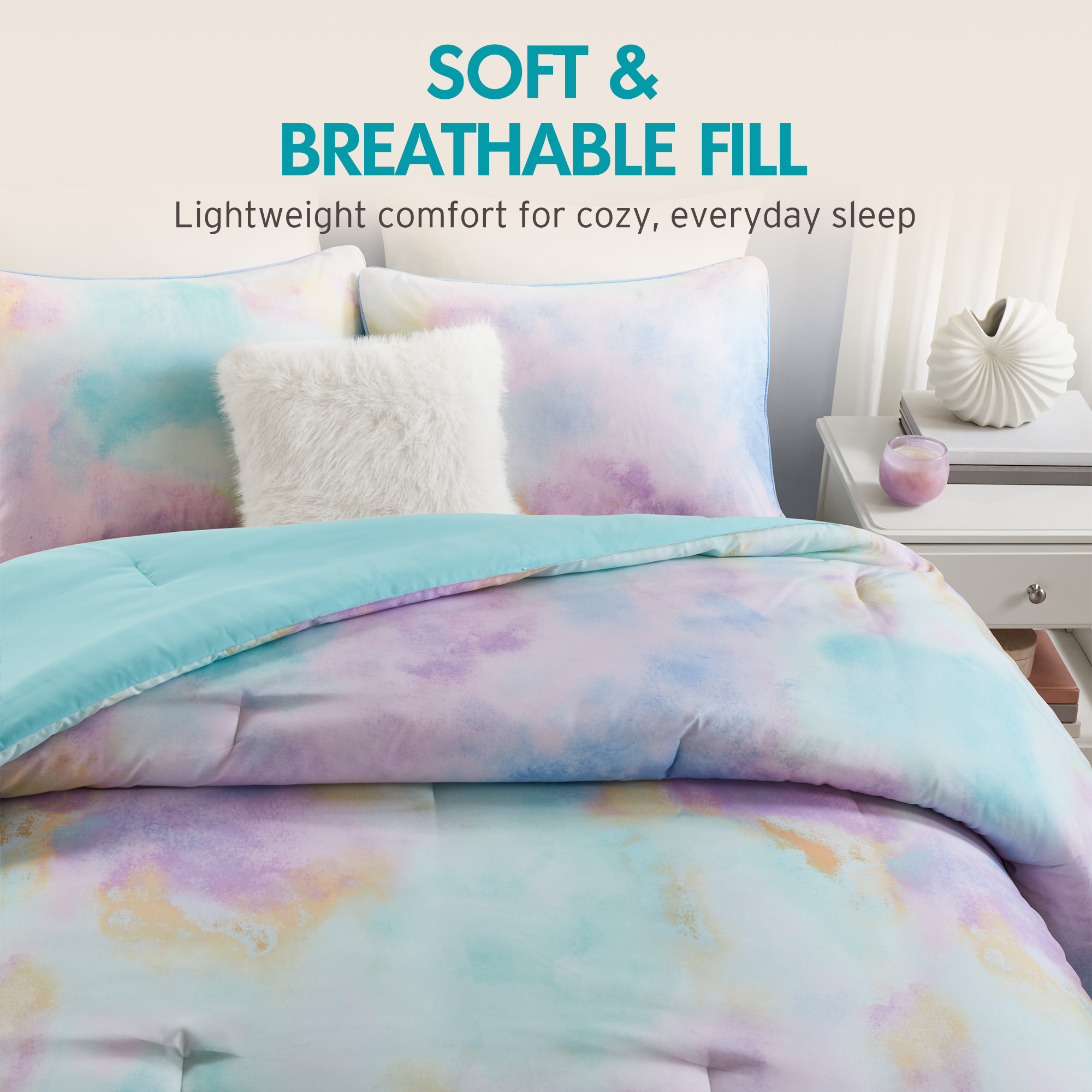 Cassiopeia Watercolor Tie Dye Printed Comforter Set with Throw Pillow