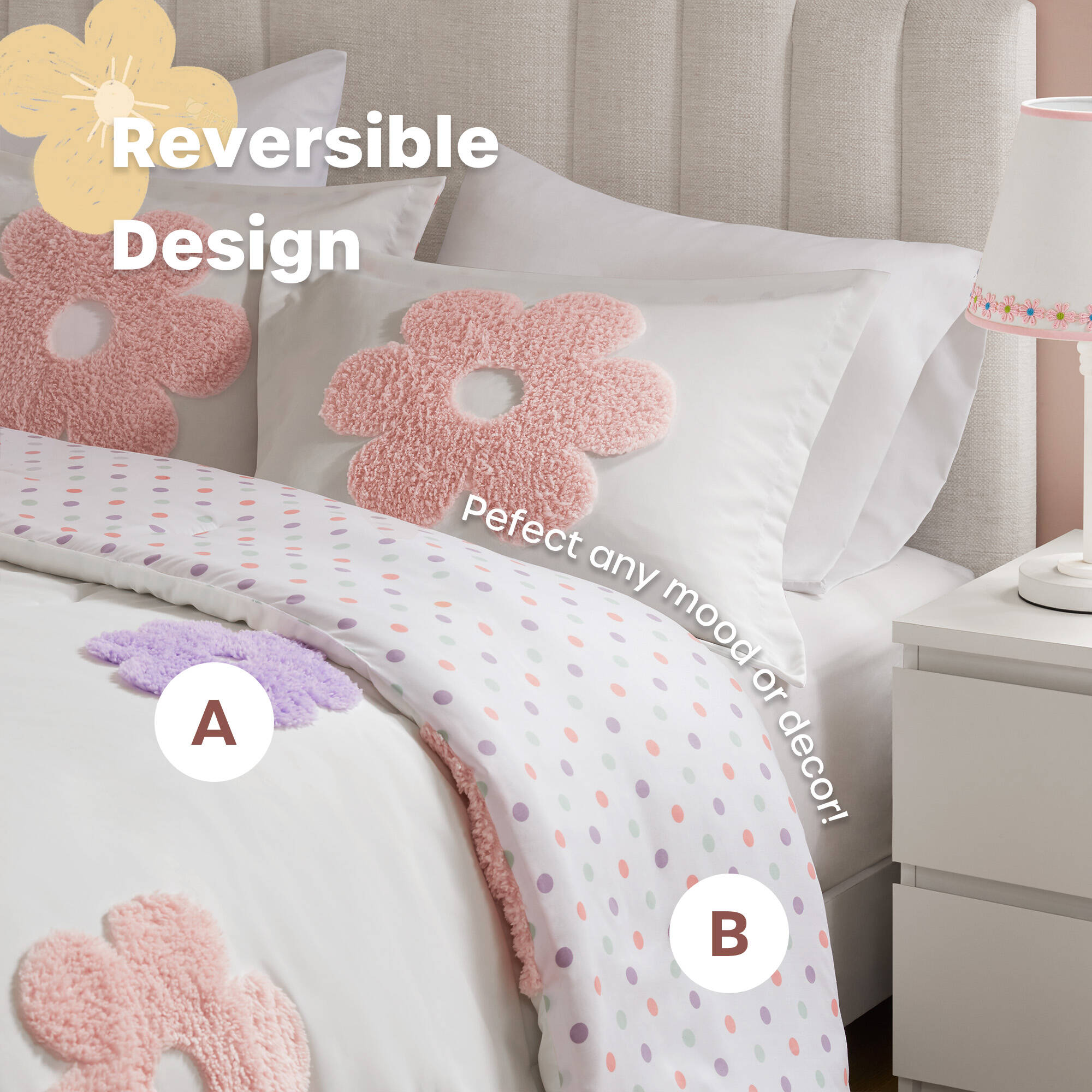 Gracie Floral Reversible Tufted Chenille Comforter Set with Flower Throw Pillow