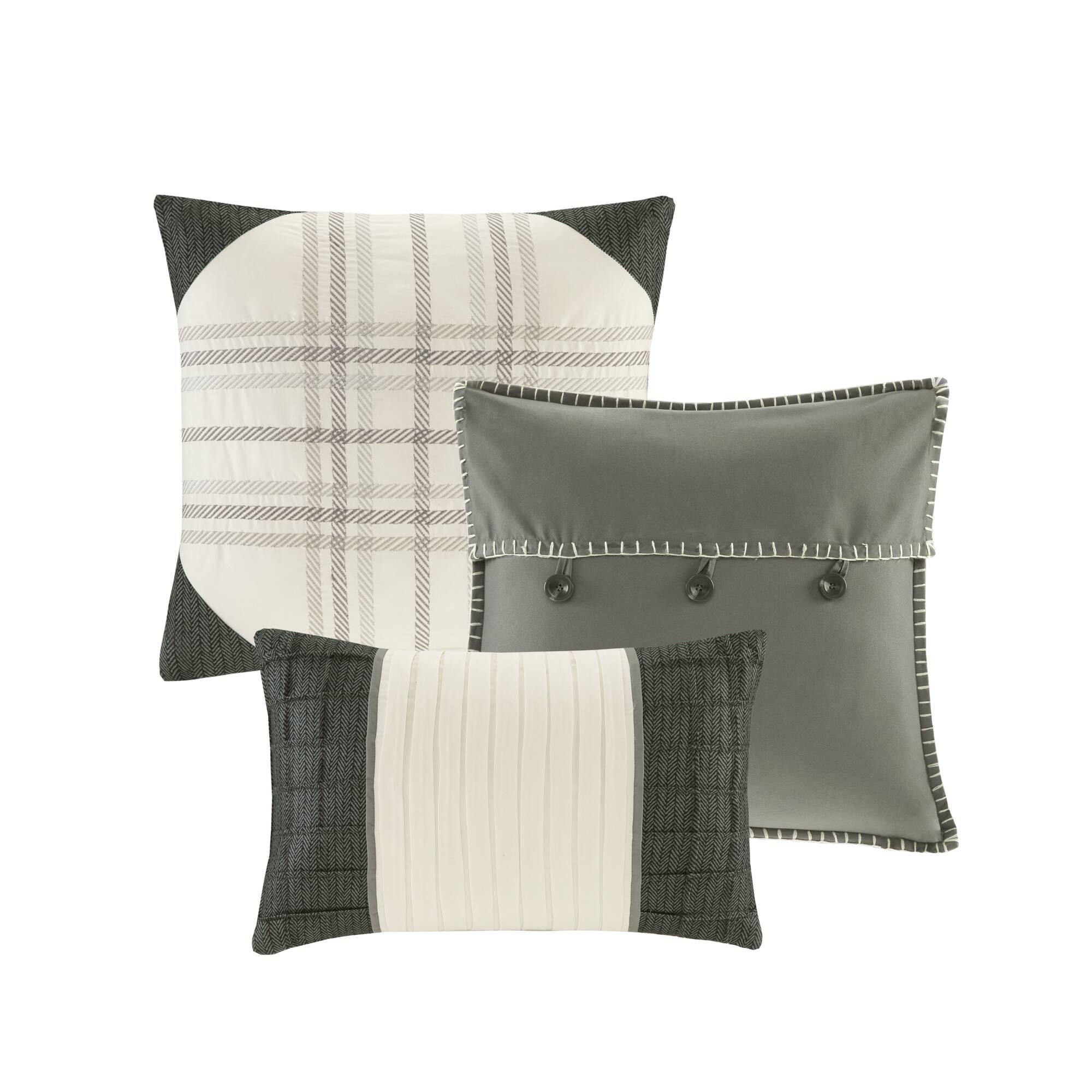 Ridge 6 Piece Printed Herringbone Quilt Set with Throw Pillows