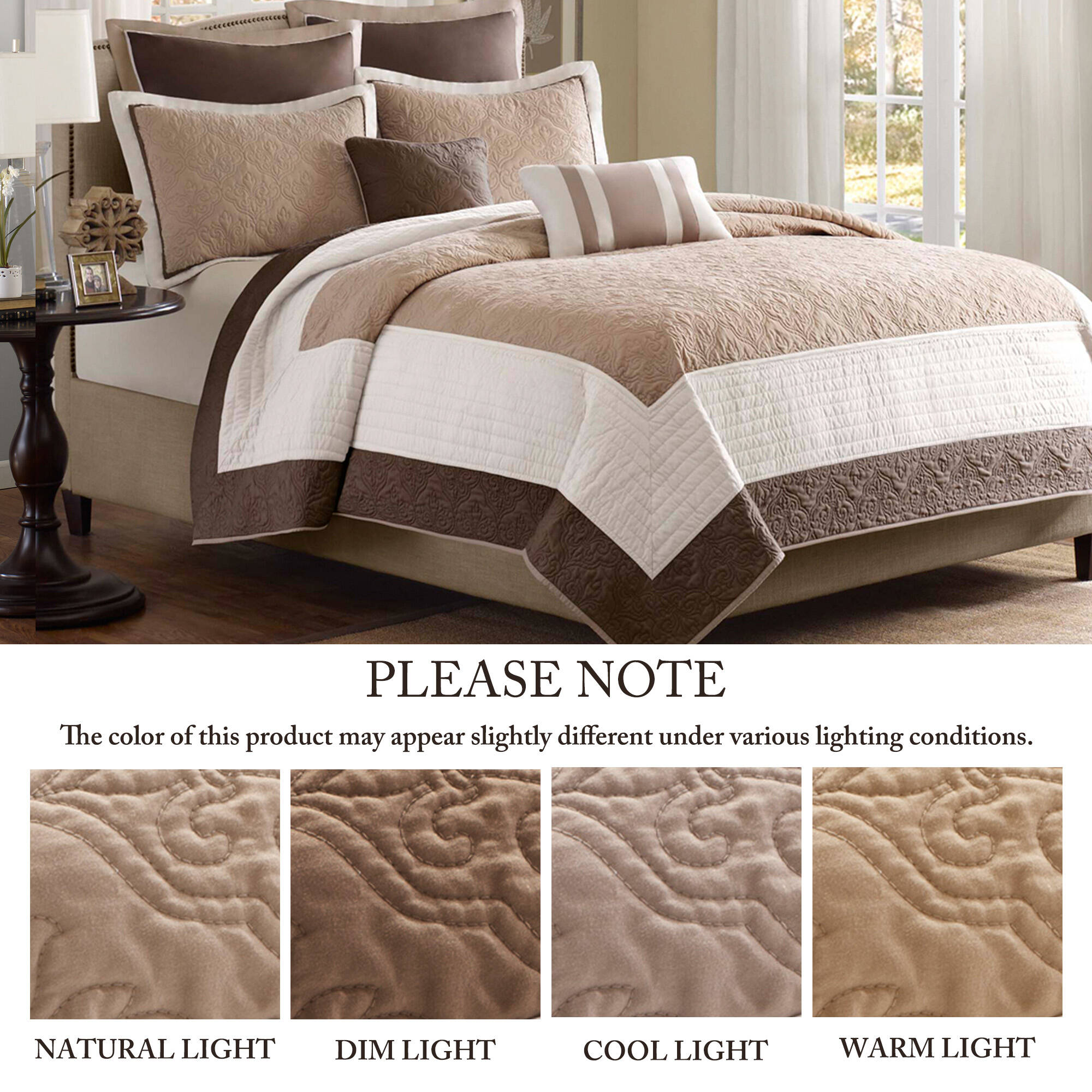 Attingham 7 Piece Quilt Set with Euro Shams and Throw Pillows