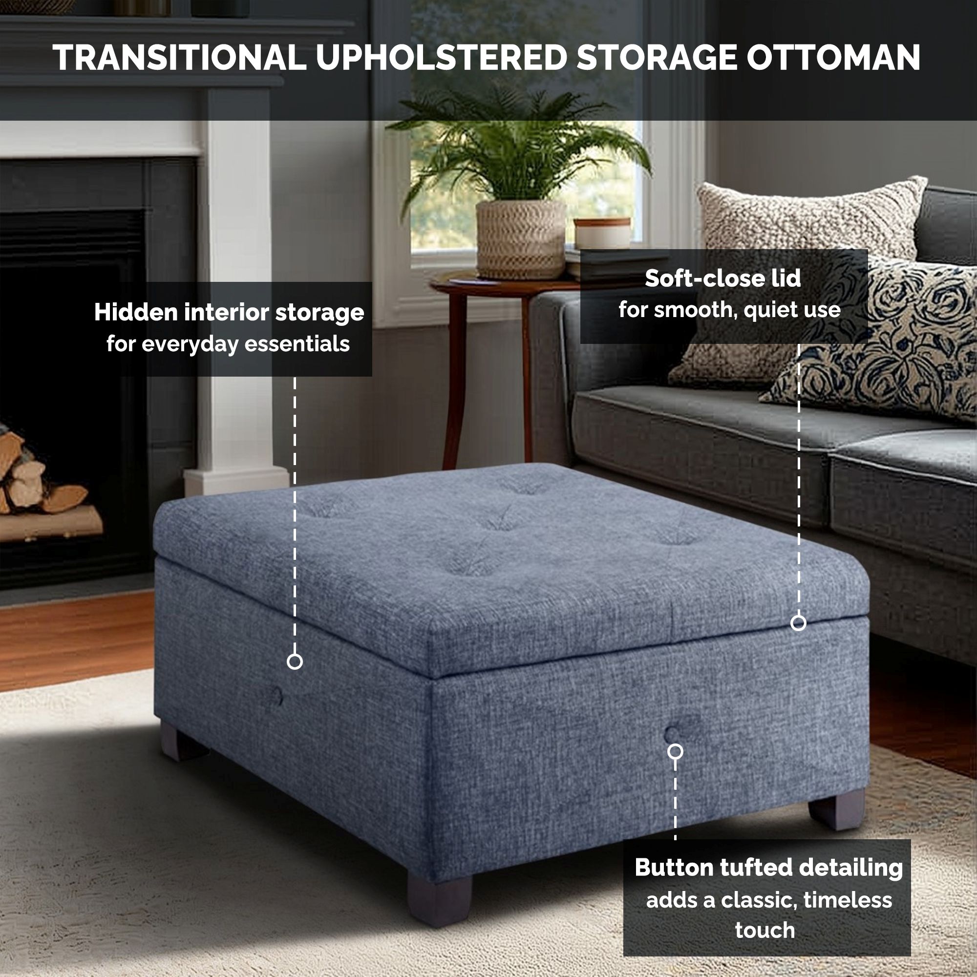 Della Upholstered Soft Close Ottoman