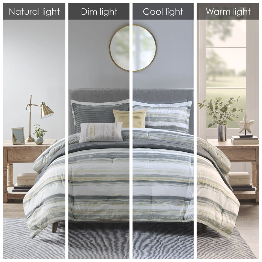 Marina 8 Piece Printed Seersucker Comforter and Quilt Set Collection